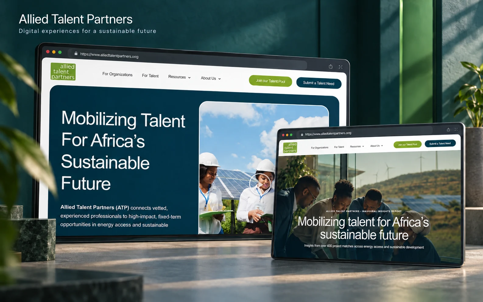 Allied Talent Partners website and report presented in a studio composition
